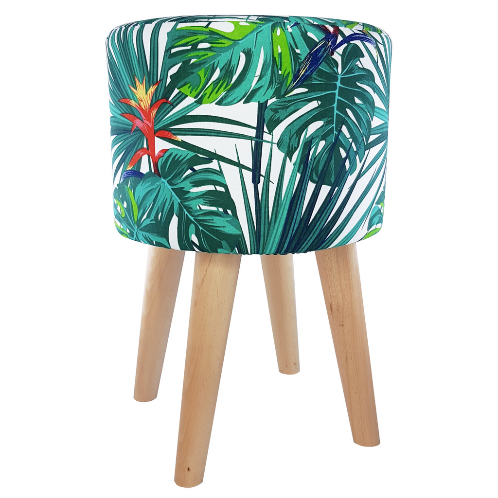 Exotická taburetka, stolček s tyrkysovými listami Monstery skvelej, farebné palmy - Lily Pouf obrázok 2