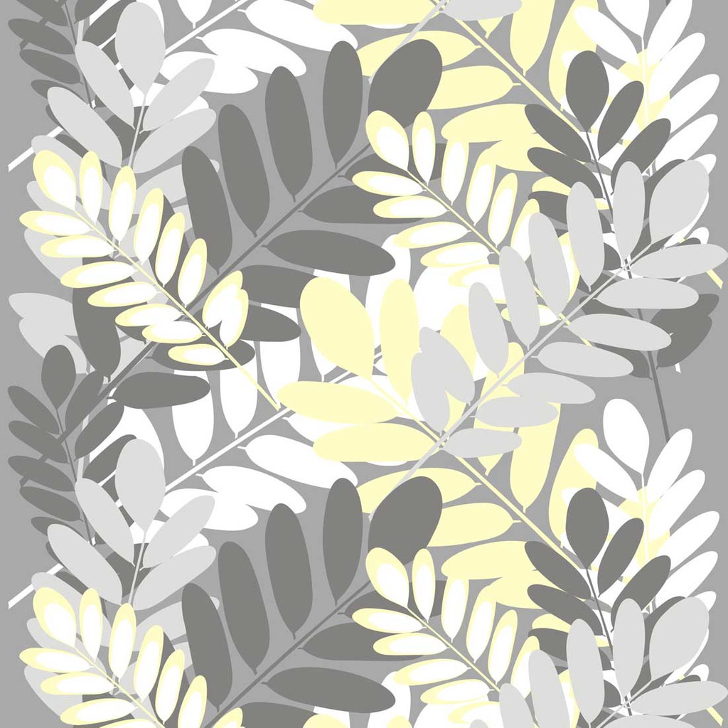 Tapeta AGÁTOVÉ LISTY, sivo-bielo-žltá, rastlinný motív - Dekoori obrázok 1