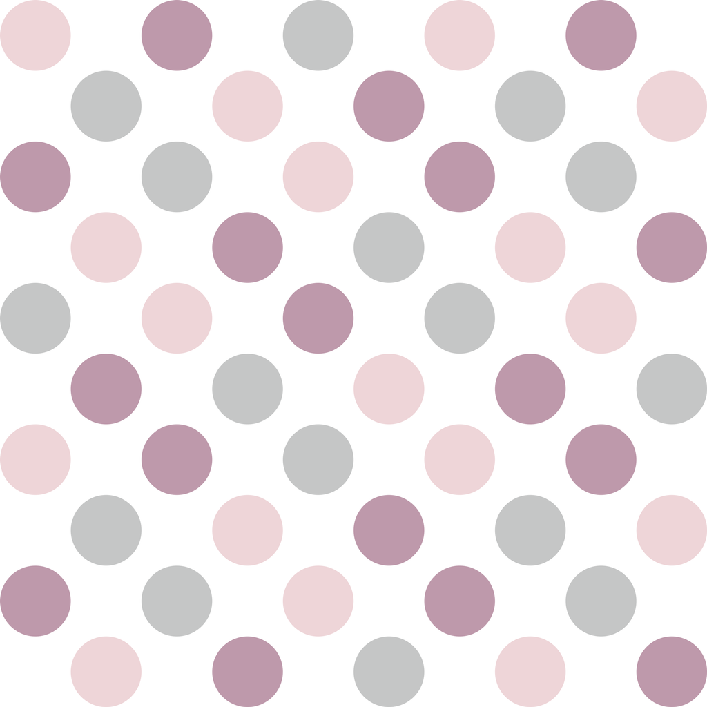 Biela bodkovaná tapeta s fialovými, ružovými a sivými bodkami, kruhmi o priemere 10 cm - Dekoori obrázok 1