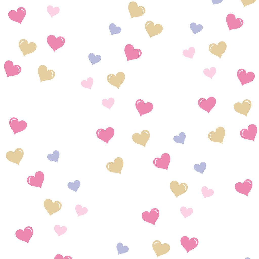 Biela tapeta so srdiečkami pre dievča, ružové, béžové a fialové srdiečka - Dekoori obrázok 1