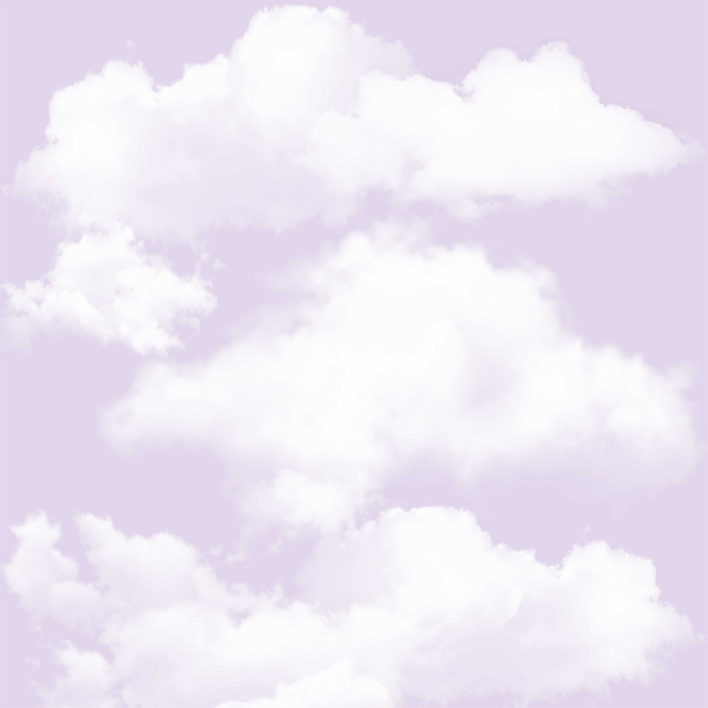 Štýlová svetlofialová nástenná tapeta s bielymi realistickými oblakmi - Dekoori obrázok 1