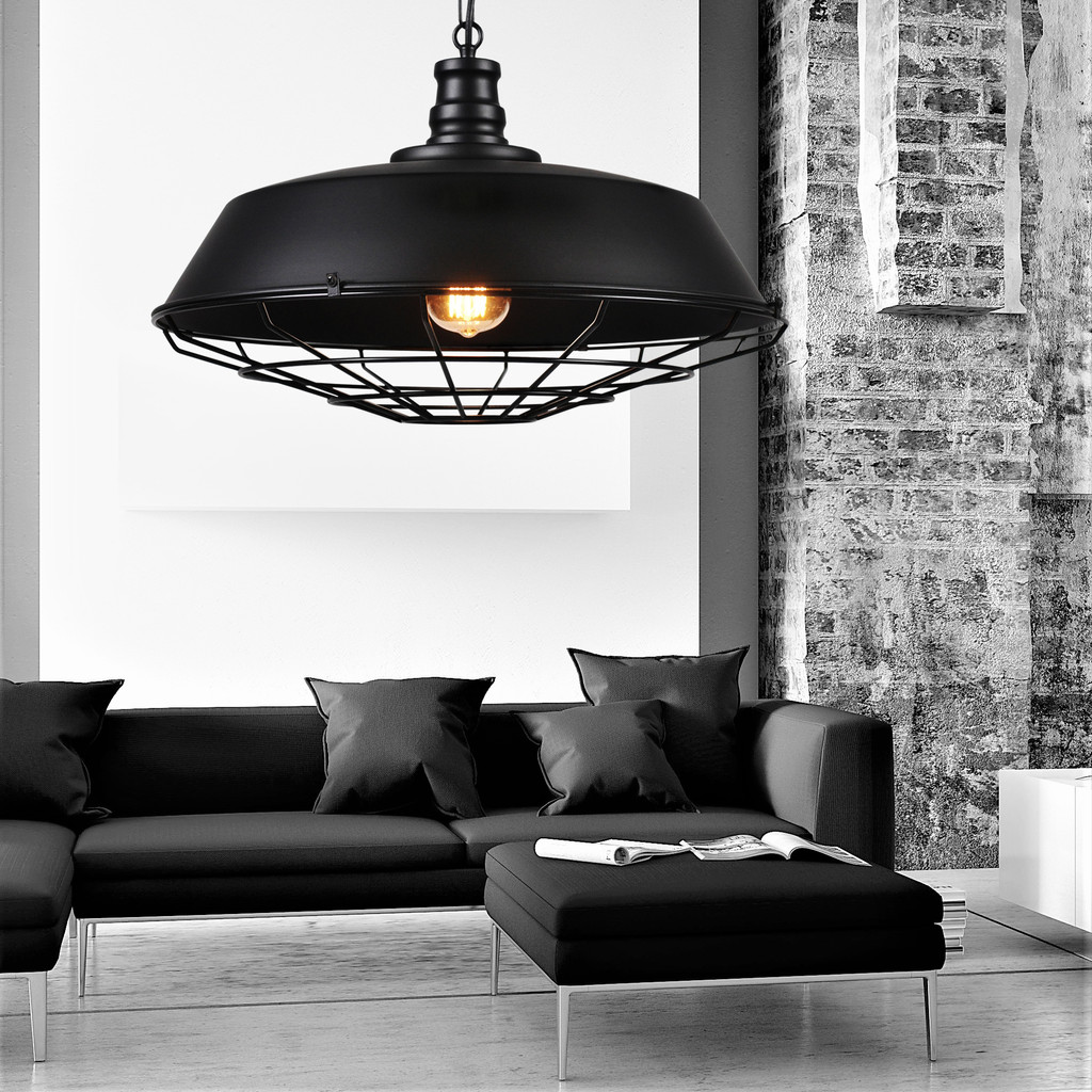Čierne závesné svietidlo ARIGIO v loftovom industriálnom štýle, kovové s drôtenou mriežkou - Lumina Deco obrázok 2