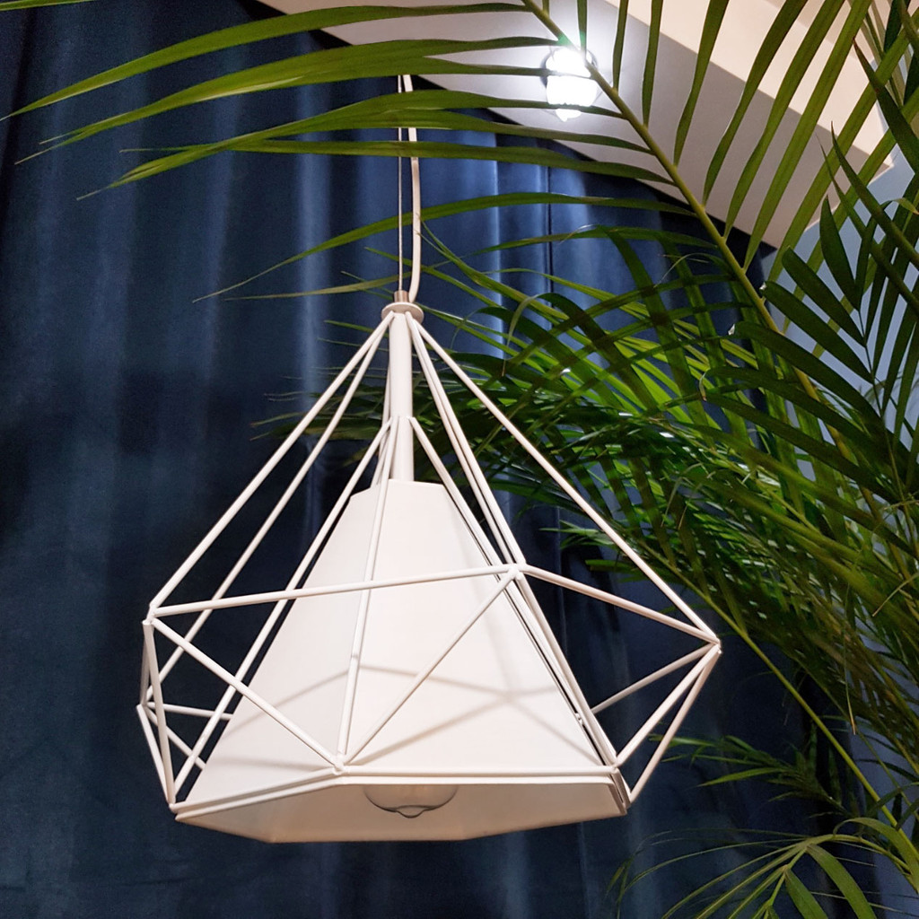 Biela drôtená závesná lampa FORTI v tvare diamantu, moderná, loftová, škandinávska - Lumina Deco obrázok 4