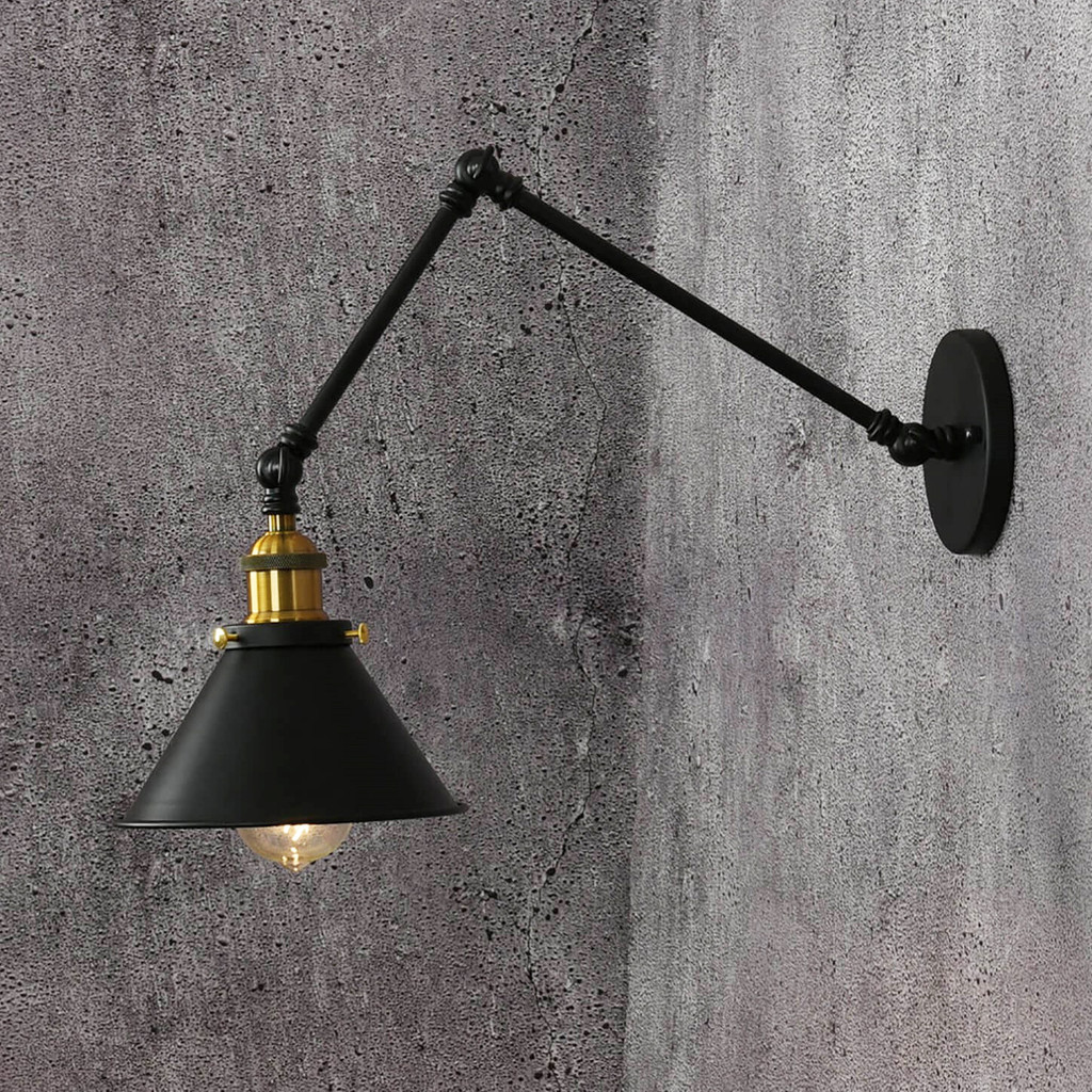 Nastaviteľné loftové nástenné svietidlo, GUBI W2, čierne tienidlo, nástenná lampa na čítanie v industriálnom štýle - Lumina Deco obrázok 4