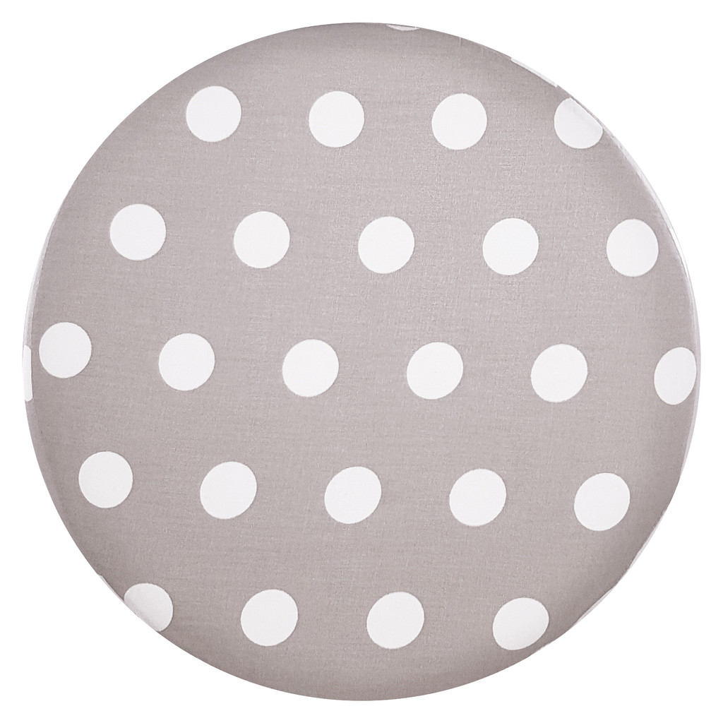 Puf na sedenie, taburetka z dreva, sivá, biele BODKY, polka dot - Lily Pouf obrázok 2