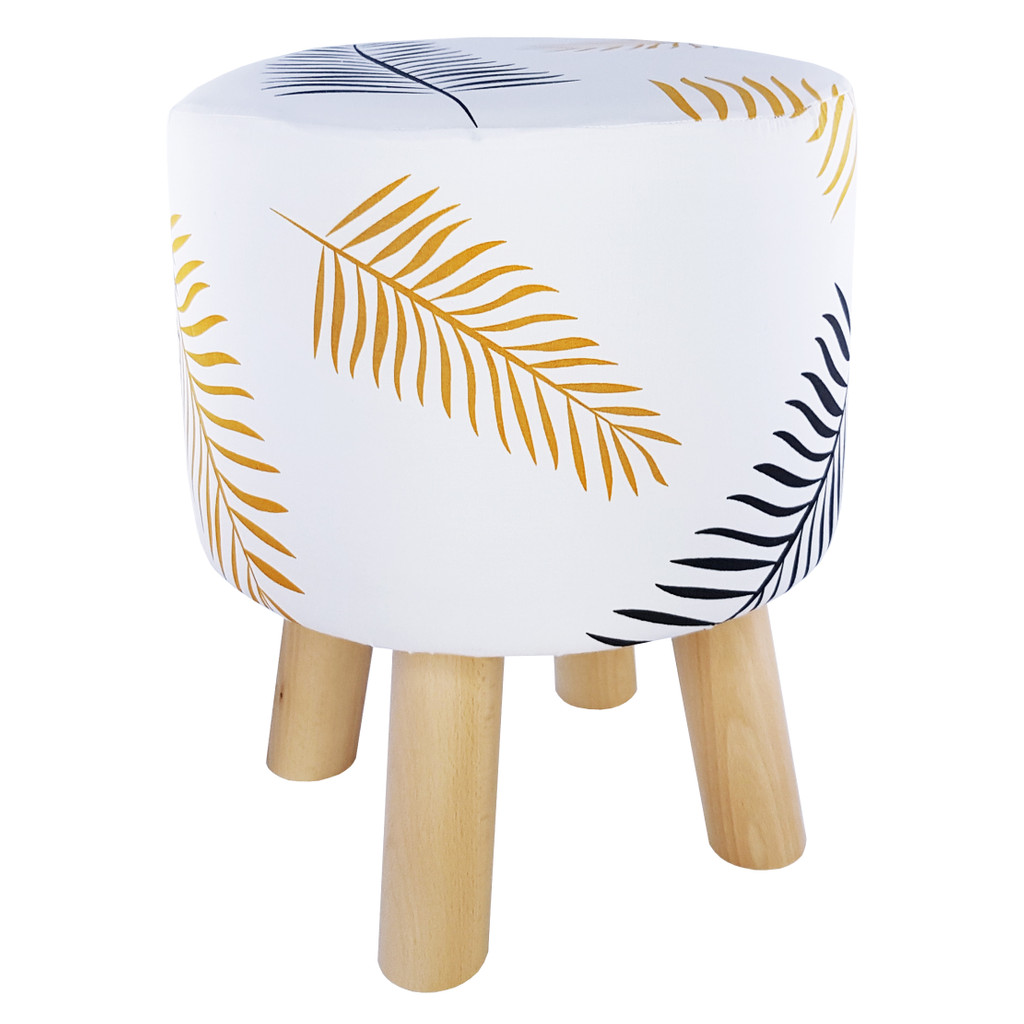 Štýlový biely puf na sedenie, medené a čierne palmové listy - Lily Pouf obrázok 1