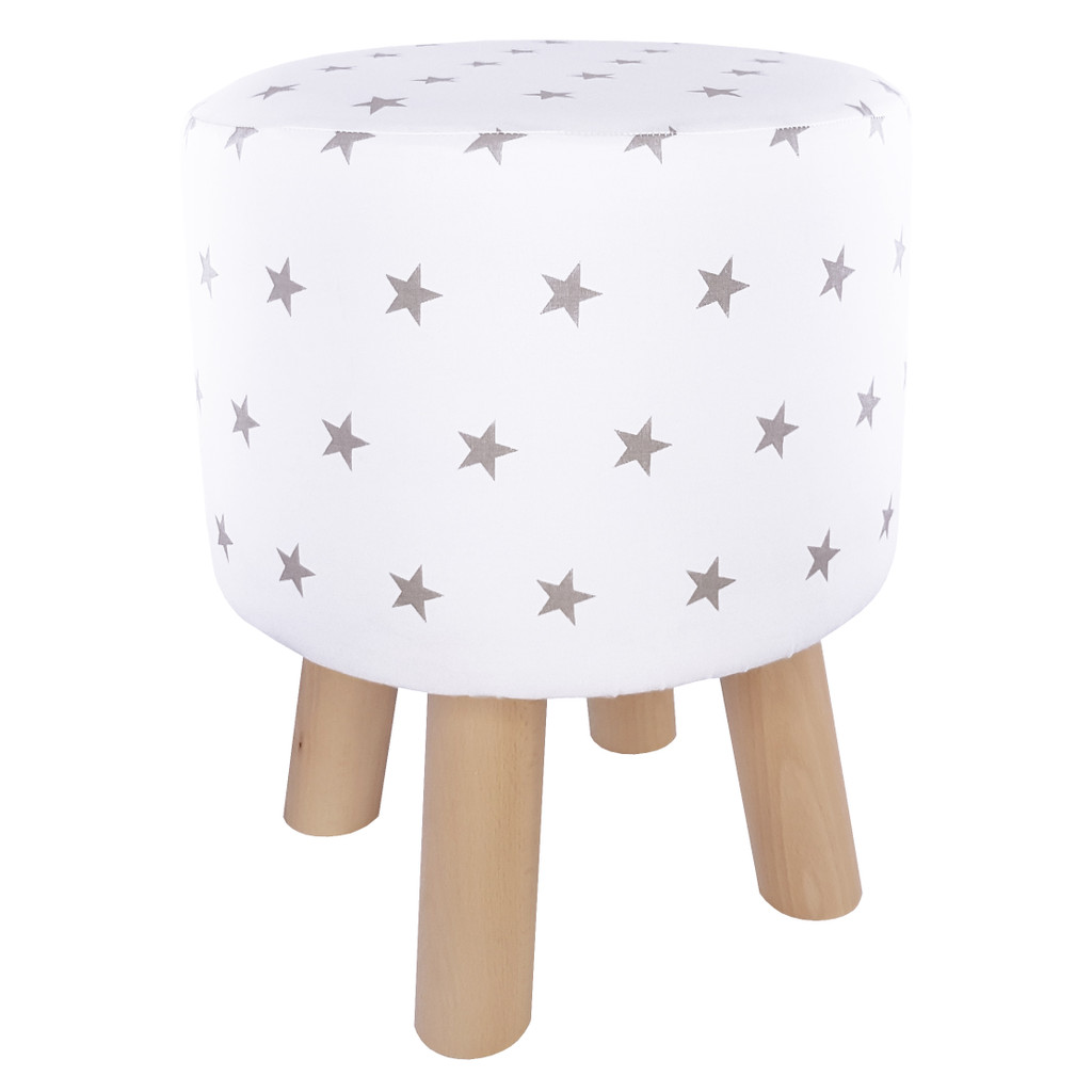 Roztomilý biely puf do obývačky, spálne so sivými hviezdami 2,2 cm - Lily Pouf obrázok 1