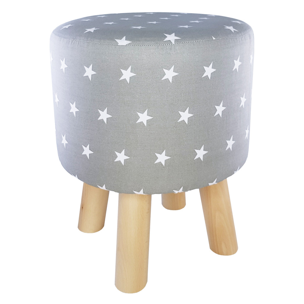 Minimalistická sivá taburetka na sedenie s bielymi 2,2 cm hviezdičkami - Lily Pouf obrázok 1