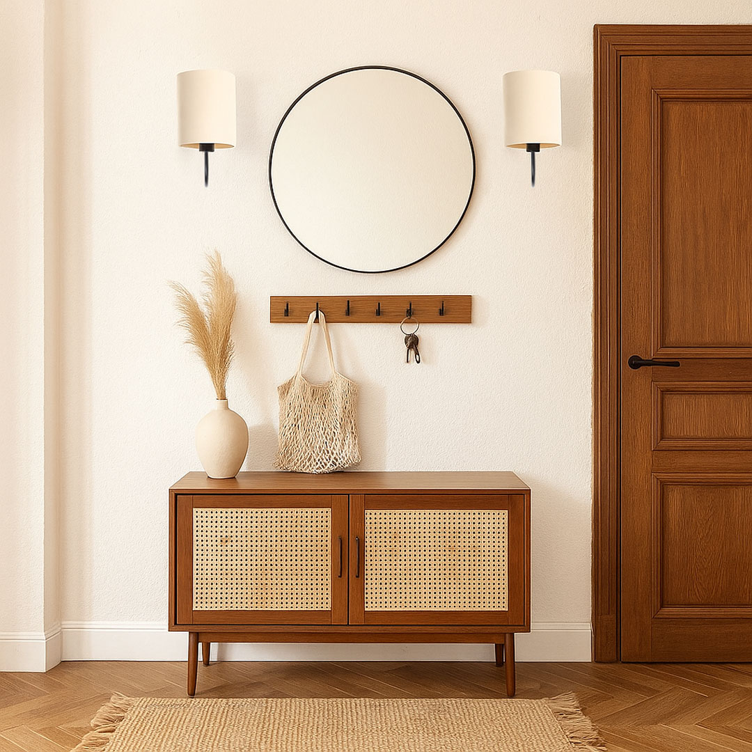 Svetlá krémová nástenná lampa v boho štýle s valcovým ľanovým tienidlom - BOHO - BPS Koncept obrázok 2