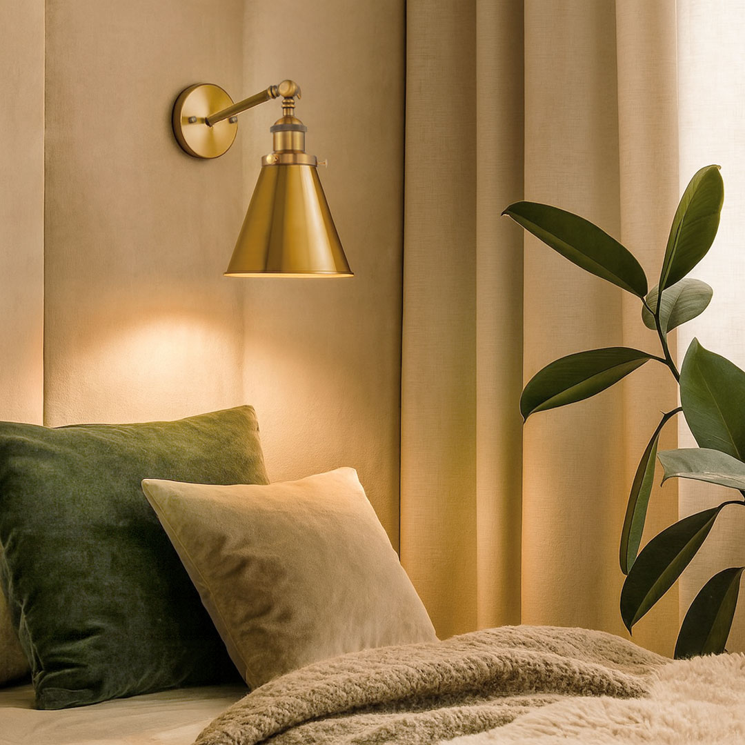 Priemyselné loftové svietidlo RUBI W1 ZLATÁ MOSADZ, tienidlo v tvare kužeľa, priemyselný dizajn - Lumina Deco obrázok 2