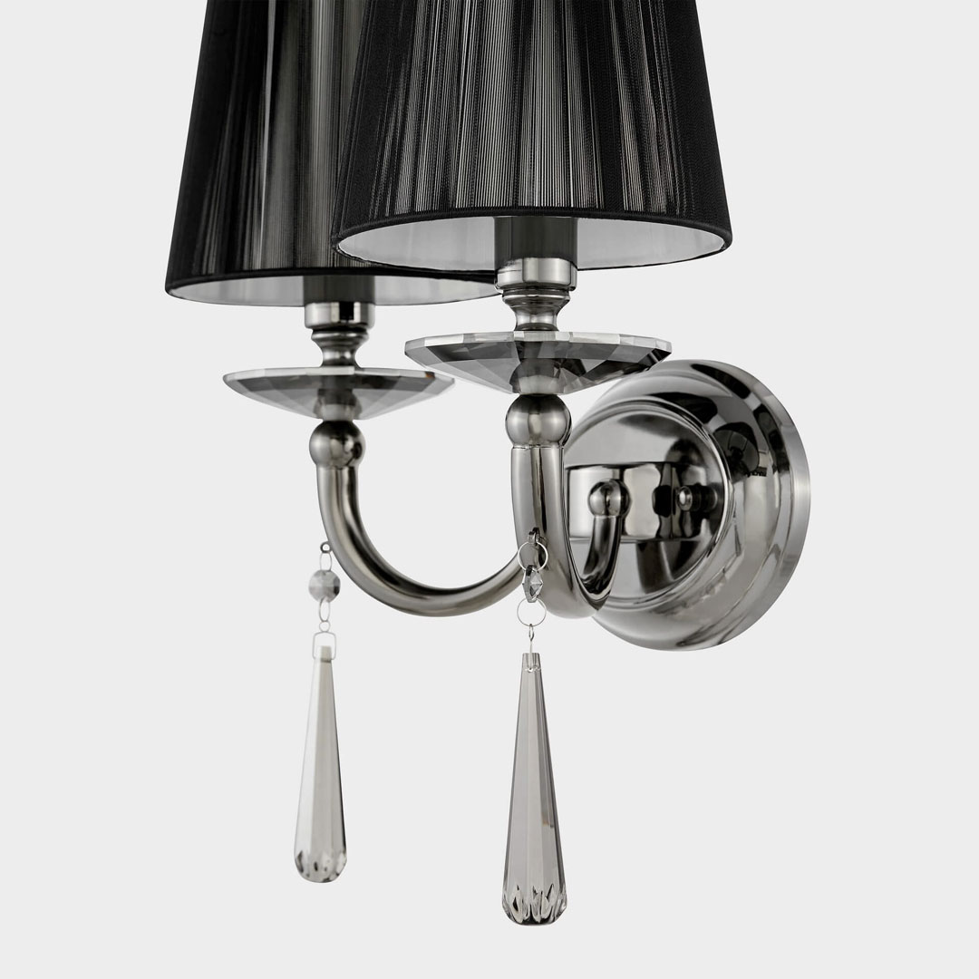 Čierne, dvojité, krištáľové nástenné svietidlo FABIONE W2, moderná krištáľová nástenná lampa - Lumina Deco obrázok 3