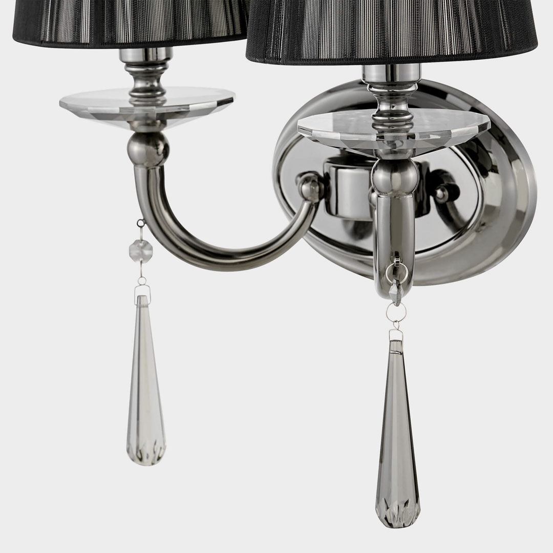 Čierne, dvojité, krištáľové nástenné svietidlo FABIONE W2, moderná krištáľová nástenná lampa - Lumina Deco obrázok 4