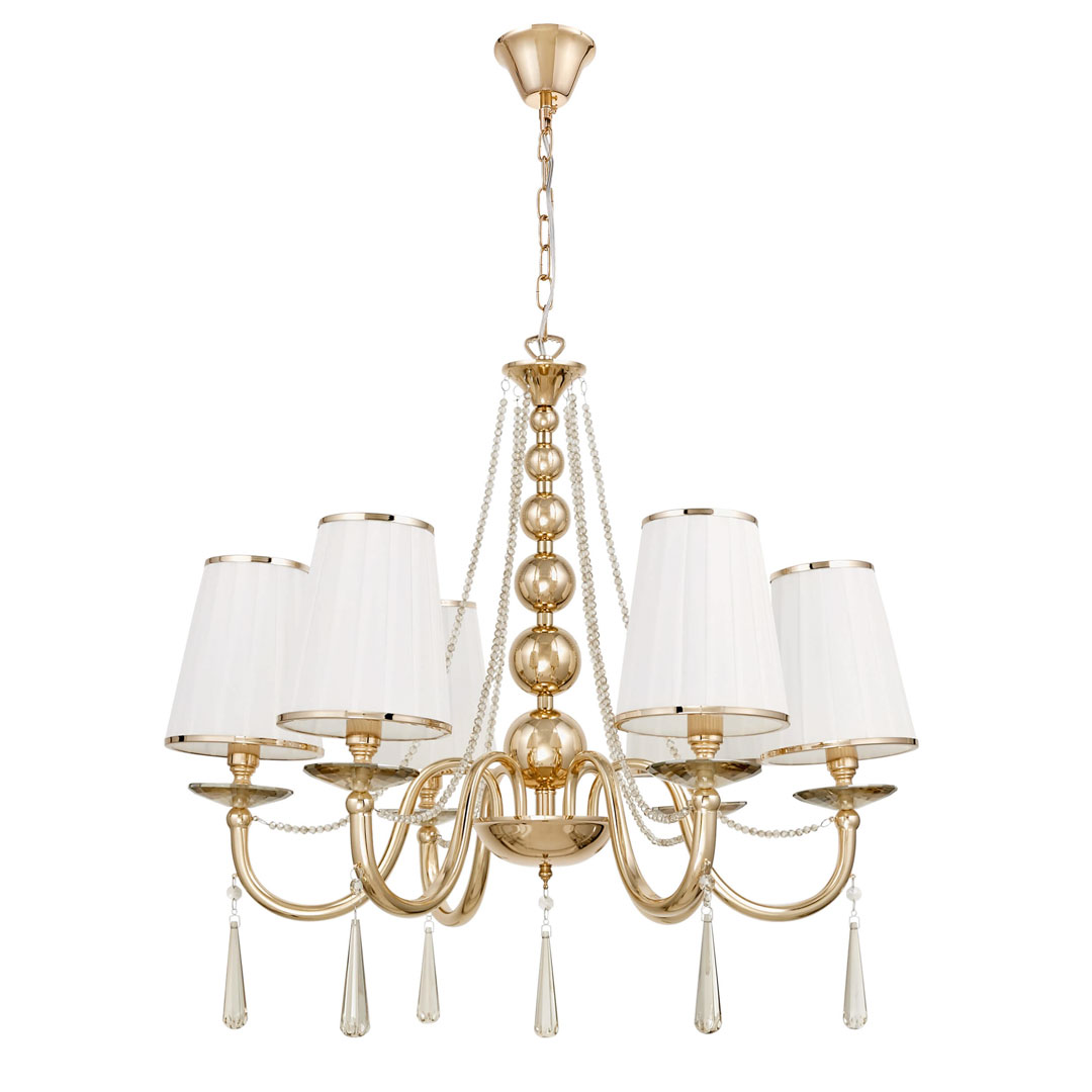 Klasický zlatý krištáľový luster FABIONE W6, šesťramenný, na reťazi - Lumina Deco obrázok 3