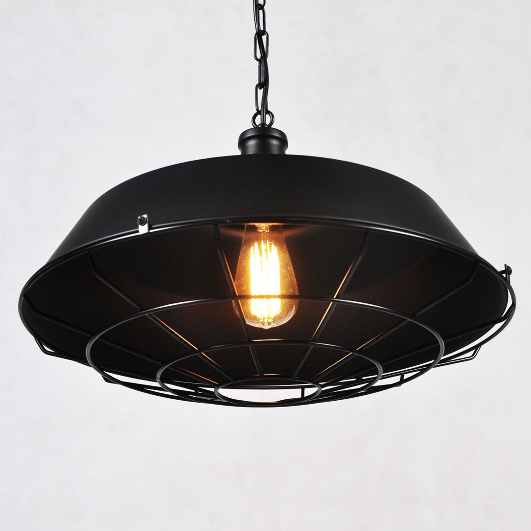 Čierne závesné svietidlo ARIGIO v loftovom industriálnom štýle, kovové s drôtenou mriežkou - Lumina Deco obrázok 3