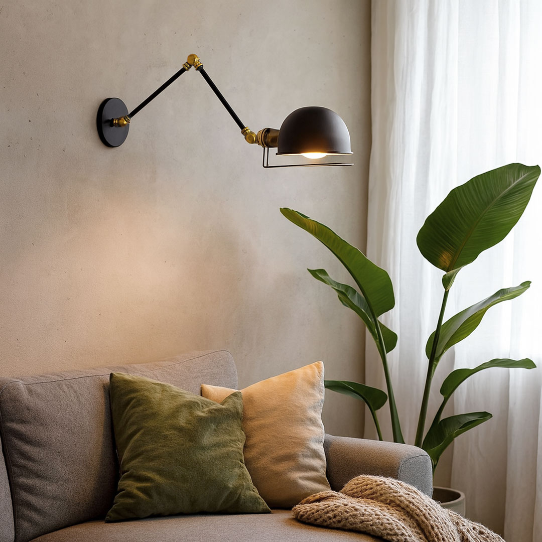 Nástenná lampa, čierne loftové nástenné svietidlo, GLUM W2, regulovateľné rameno, na čítanie - Lumina Deco obrázok 2