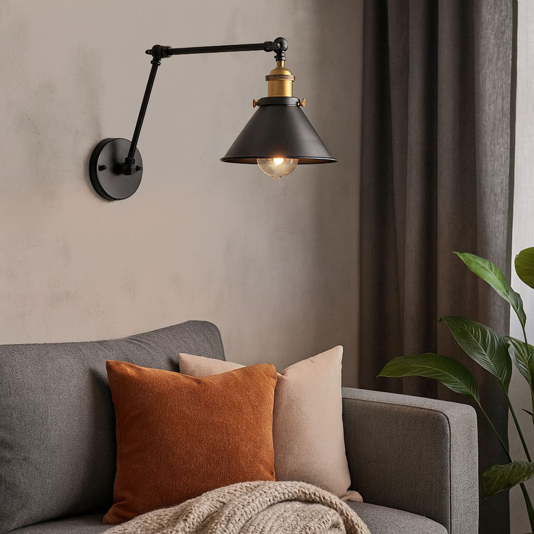 Nastaviteľné loftové nástenné svietidlo, GUBI W2, čierne tienidlo, nástenná lampa na čítanie v industriálnom štýle - Lumina Deco obrázok 2