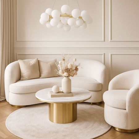 Zlatý luster, biele sklenené gule, klasická zlatá, glamour závesná lampa - MARSIADA