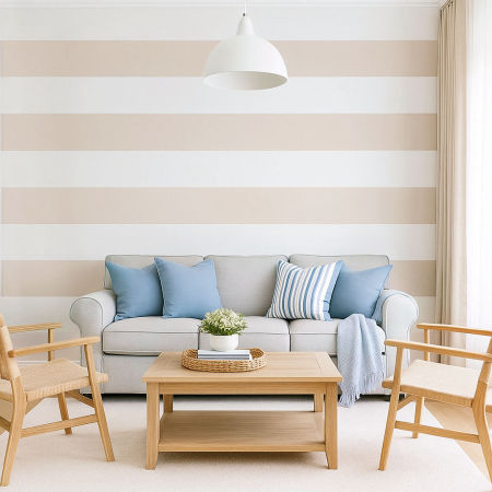 Bielo-béžová tapeta s vodorovnými pruhmi 20 cm