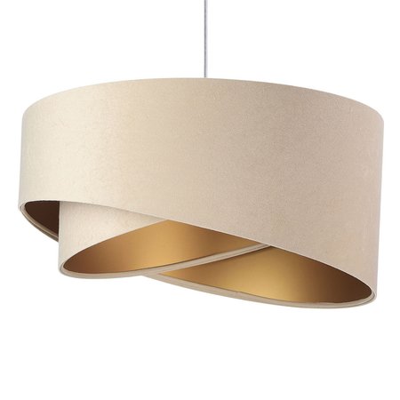 Béžová závesná lampa s okrúhlym asymetrickým tienidlom z velúru so zlatým vnútrajškom SAMANTA