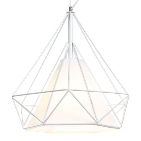 Biela drôtená závesná lampa FORTI v tvare diamantu, moderná, loftová, škandinávska