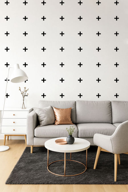 Biela tapeta + čierne krížiky (bielo-čierna verzia)