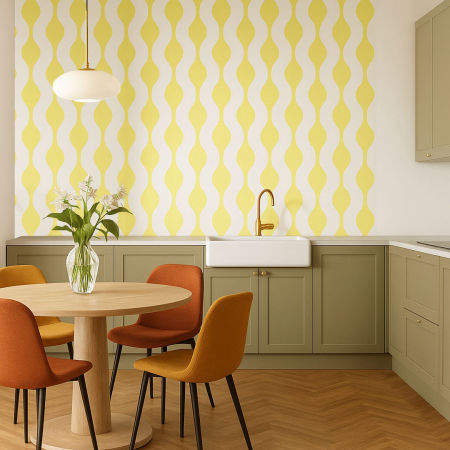 Bielo-žltá tapeta so zvislým vzorom - oko