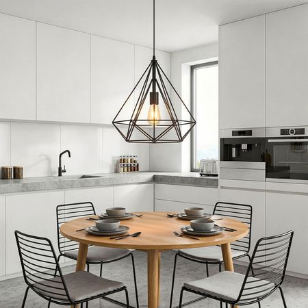 Čierna drôtená závesná lampa FORTI v tvare diamantu, moderná, loftová, škandinávska