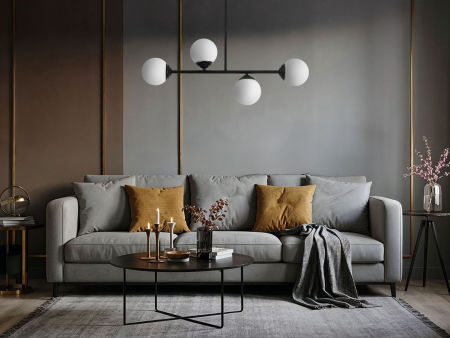 Čierne závesné svetlo na trubici s bielymi sklenenými tienidlami - FINO