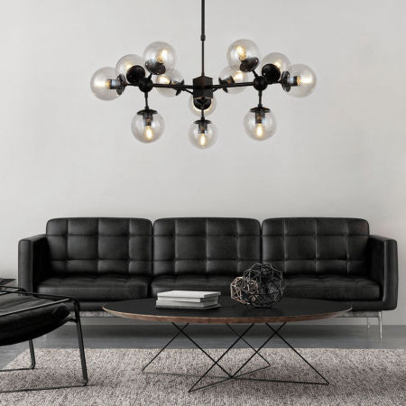 Dizajnový luster, sklenené gule, priehľadné bubliny, čierne závesné svietidlo ZODIAK W12