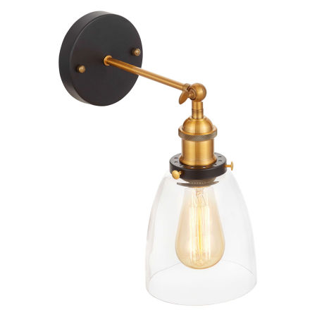 Čierne a mosadzné nástenné svietidlo, škandinávske, loftové, sklenená priezračná nástenná lampa - NAO