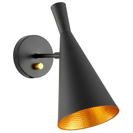 Čierne škandinávske nástenné svietidlo FOGGI W1, kužeľovité tienidlo, vnútri zlaté