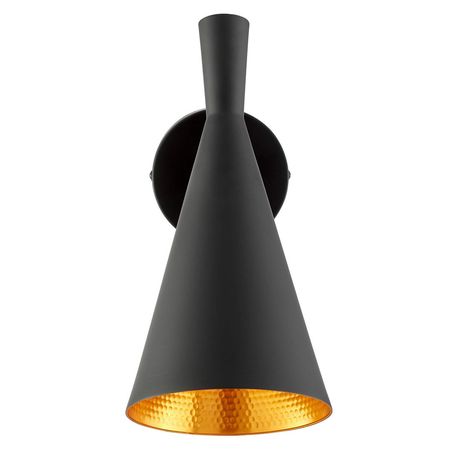 Čierne škandinávske nástenné svietidlo FOGGI W1, kužeľovité tienidlo, vnútri zlaté