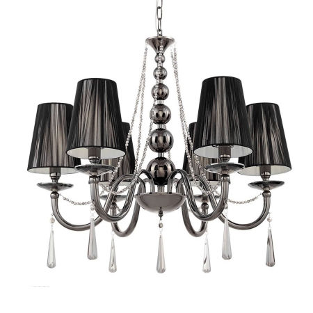 Čierny krištáľový luster FABIONE W6, viacbodový – šesť ramien na reťazi