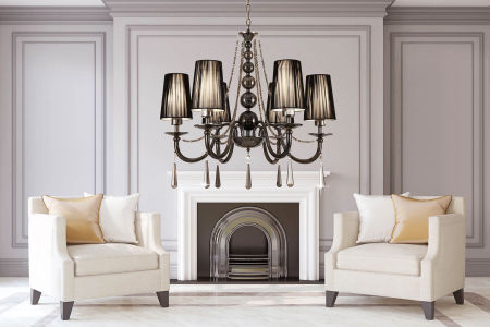 Čierny krištáľový luster FABIONE W6, viacbodový – šesť ramien na reťazi