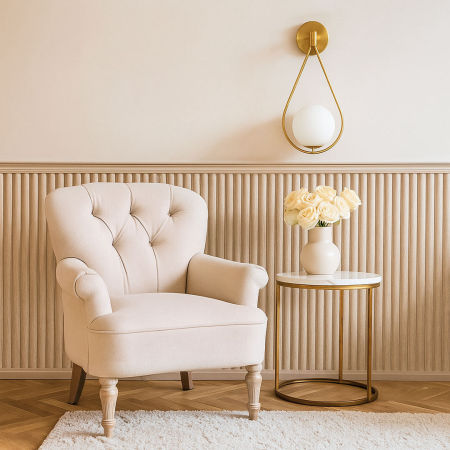 Dizajnová nástenná lampa FORNERI D15 sklenené tienidlo biela guľa, farba mosadze