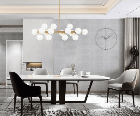 Elegantné, zlaté mosadzné, závesné svietidlo PETRICA biele tienidlá sklenené gule