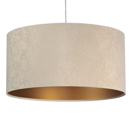 Béžová závesná lampa s velúrovým tienidlom, abažúrom v tvare valca so zlatým vnútrajškom NIGELLA