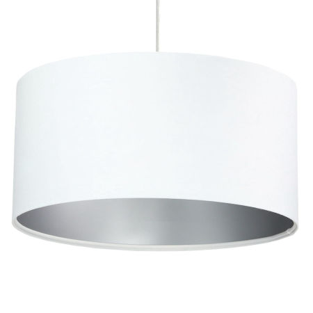 Biela závesná lampa s velúrovým valcovým tienidlom so strieborným vnútrom ĽALIA