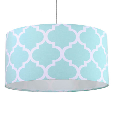 Mätová abažúrová závesná lampa MAROKO s tvare valca z velúru s bielou marockou ďatelinou