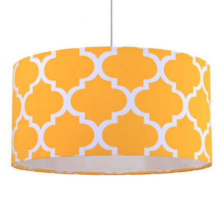 Žlto-biela závesná lampa MAROKO s velúrovým tienidlom so vzorom marockej ďateliny