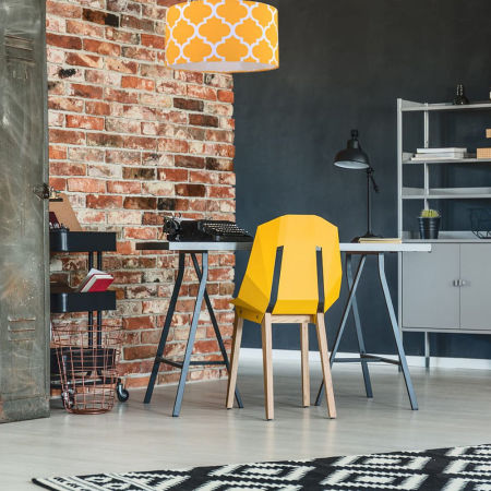 Žlto-biela závesná lampa MAROKO s velúrovým tienidlom so vzorom marockej ďateliny