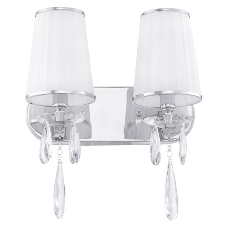 Dvojité krištáľové nástenné svietidlo ALESSIA W2, strieborný chróm, biele tienidlá