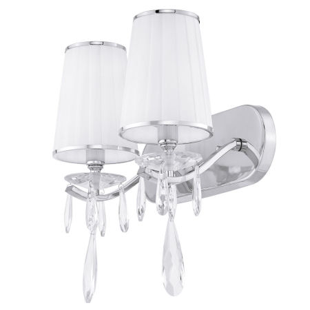 Dvojité krištáľové nástenné svietidlo ALESSIA W2, strieborný chróm, biele tienidlá