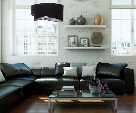 Čierna závesná lampa s velúrovým abažúrom, tienidlom so strieborným vnútrajškom, asymetria DONNA