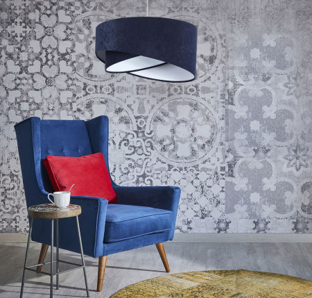 Granátová závesná lampa s velúrovým tienidlom, asymetrickým abažúrom s bielym vnútrajškom LEA