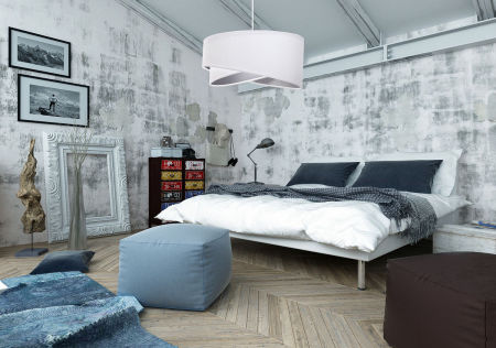 Biela velúrová závesná lampa s asymetrickým abažúrom, tienidlom so strieborným vnútrajškom CECÍLIA