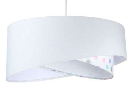 Biela závesná lampa s velúrovým asymetrickým tienidlom s pastelovými bodkami a s bielym vnútrajškom BELLA