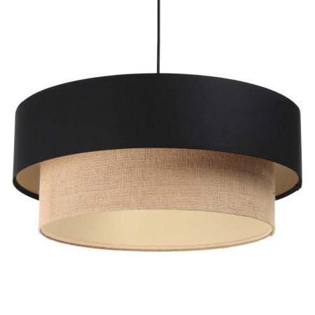 Béžová a čierna závesná lampa, dvojité jutové a saténové tienidlo s krémovým vnútrom BOHO