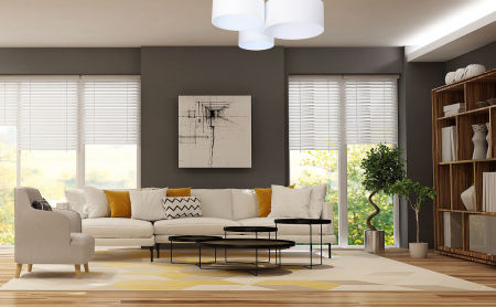 Biela stropná lampa s tienidlami v tvare valca z velúru BEVIN