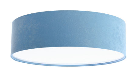 Modrá stropná lampa, valcová stropnica s okrúhlym abažúrom, tienidlom z velúru